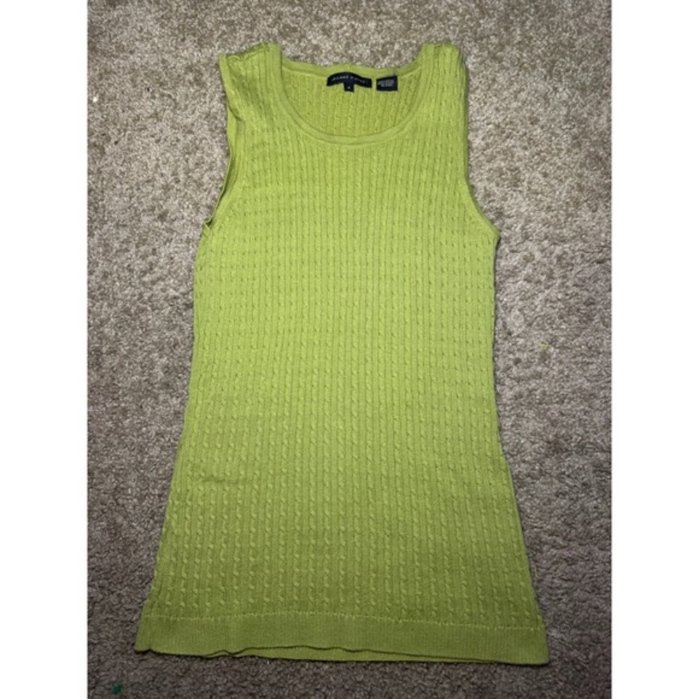Vintage Jeanne Pierre Lime Green Cable Knit Sweater Vest Shell 100% Cotton Small - Picture 2 of 4